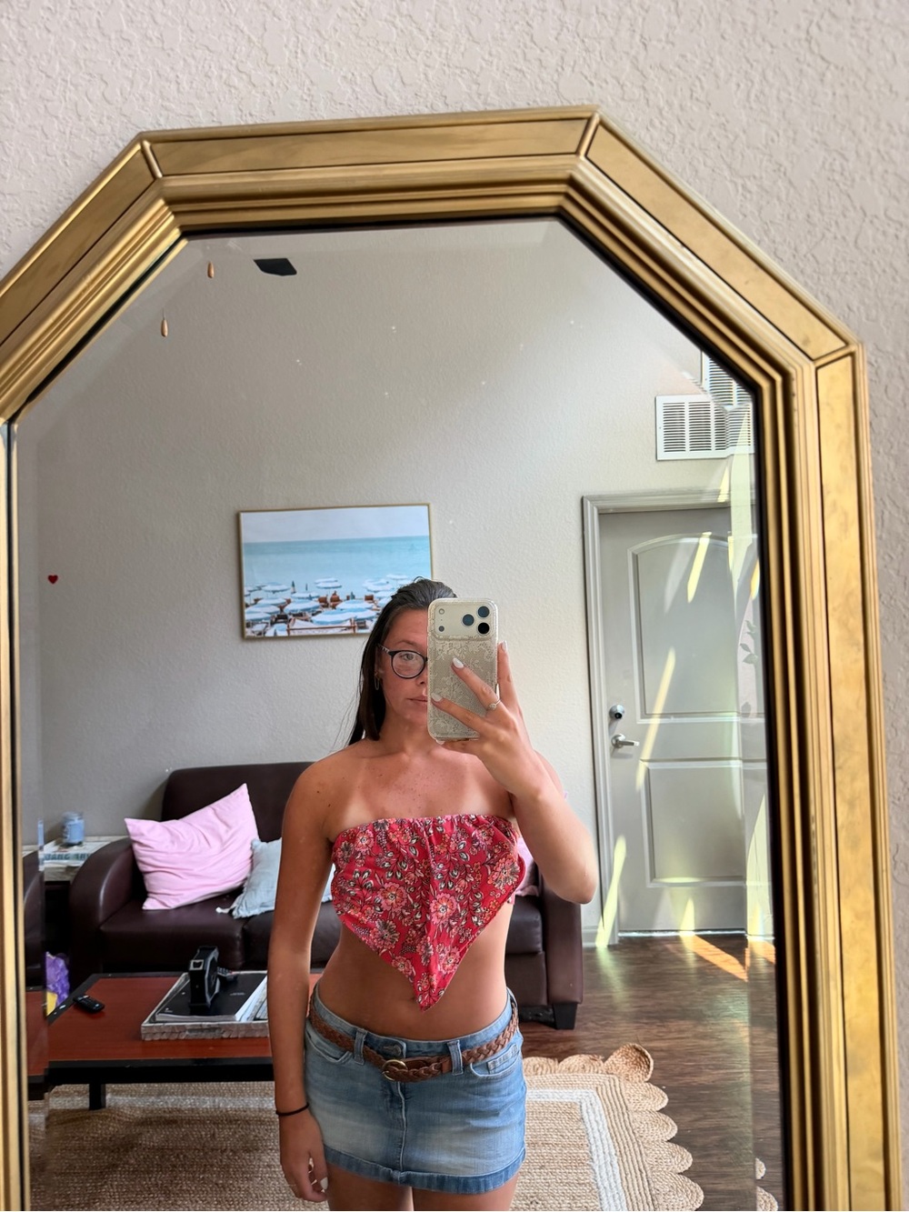 Women’s Strapless Pink Floral Bandana Top